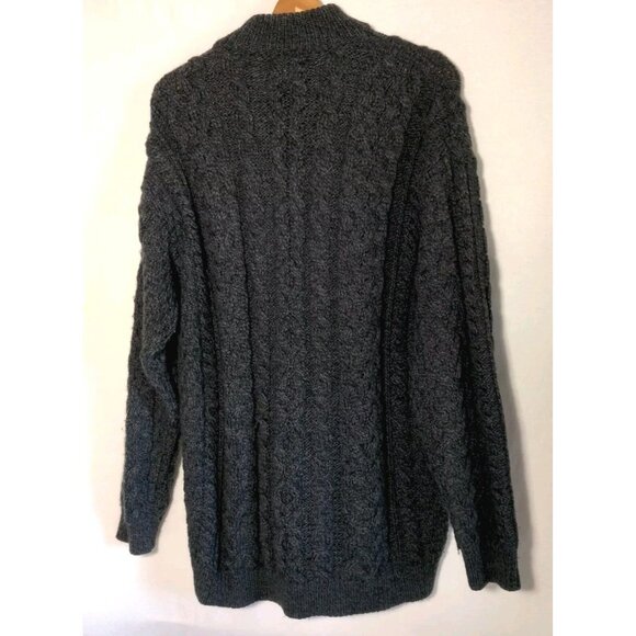 Kilronan Knitwear Aran Knit Sweater M Gray Merino Wool Fisherman Ireland 1/4 Zip - Picture 2 of 16